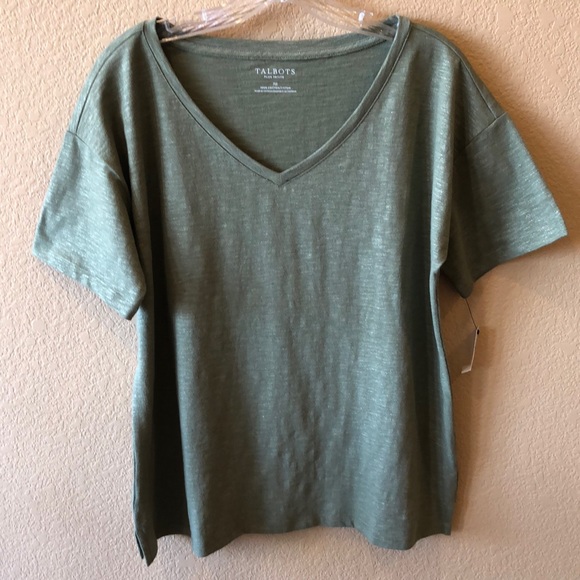 NWT V-Neck Short-Sleeve Tee Petite Plus Size X Olive Green - Picture 1 of 6